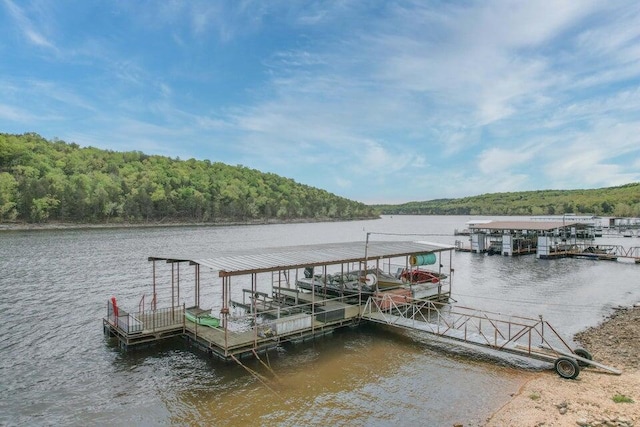 view of dock with a water view