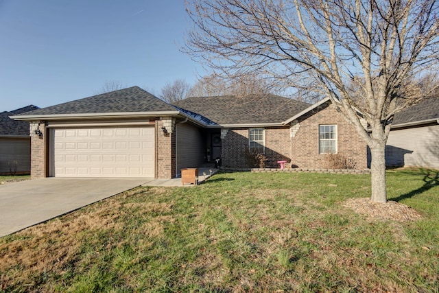 ranch-style house with a front lawn and a garage