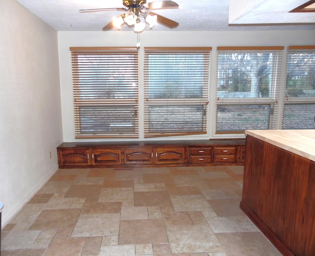 interior space featuring ceiling fan