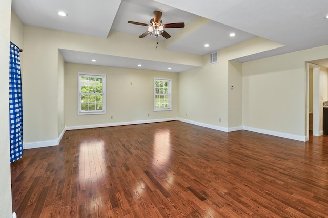 3011 E Lamonta Dr, Springfield, MO 65804 - unfurnished living room with wood finished floors, a ceiling fan, and recessed lighting