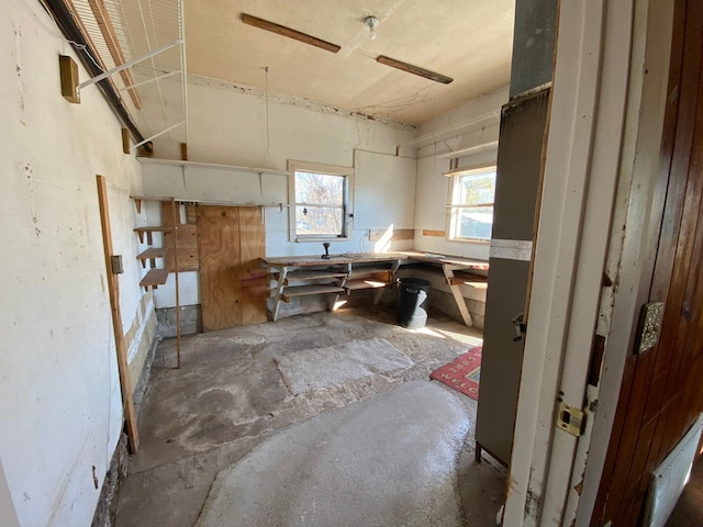 basement with a workshop area