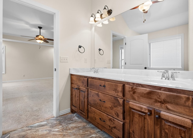 bathroom with vanity and ceiling fan