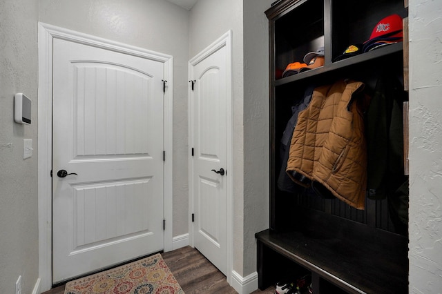 mudroom with dark hardwood / wood-style floors