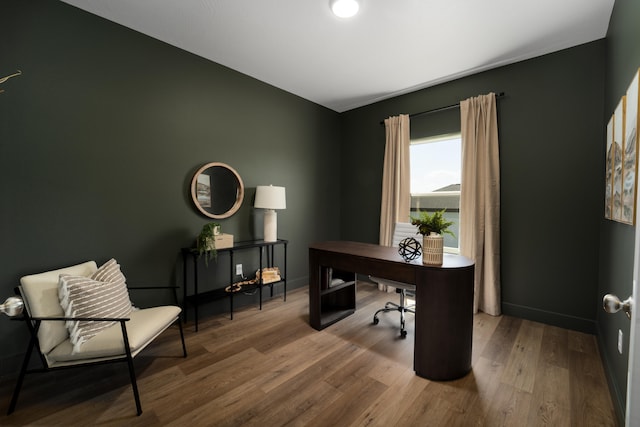 home office featuring hardwood / wood-style flooring