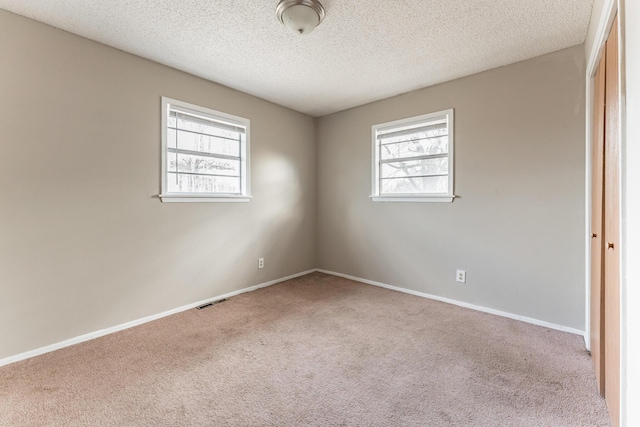 carpeted empty room with a textured ceiling and a healthy amount of sunlight