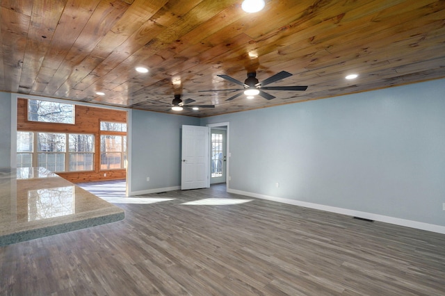 unfurnished room featuring dark hardwood / wood-style flooring and wood ceiling