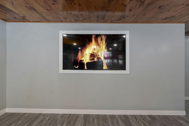 room details featuring wood-type flooring and wooden ceiling