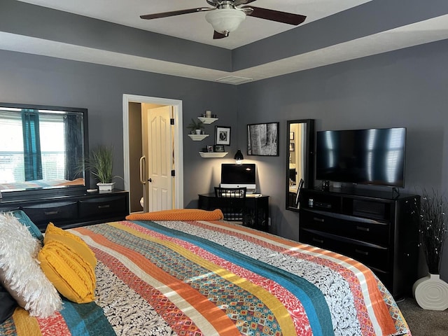 bedroom with carpet flooring and ceiling fan