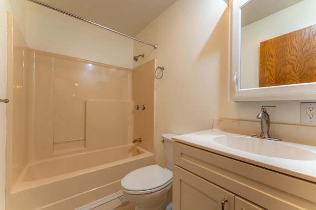 full bathroom with washtub / shower combination, vanity, and toilet