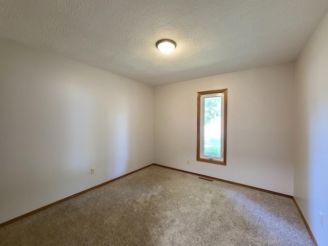 empty room featuring carpet and a textured ceiling