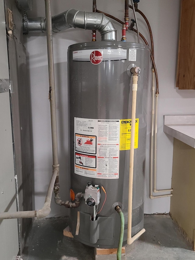 utility room featuring water heater