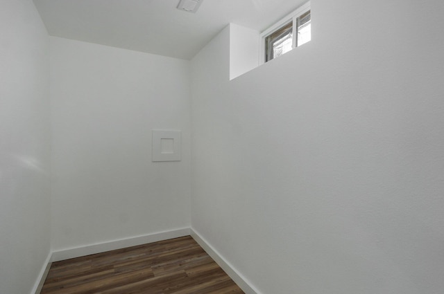 washroom with dark hardwood / wood-style floors