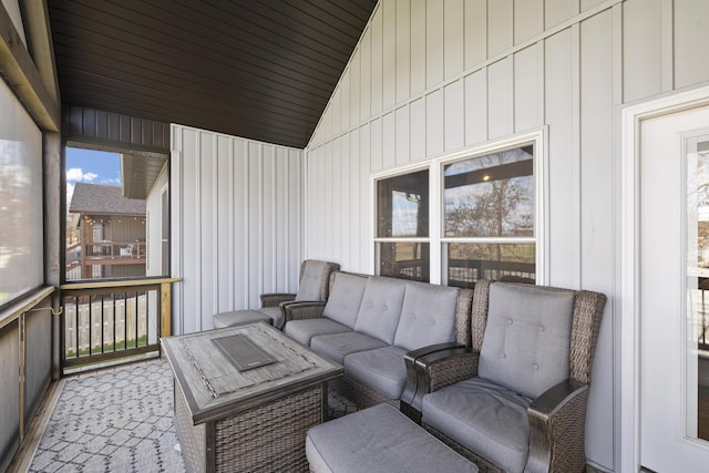 exterior space featuring lofted ceiling