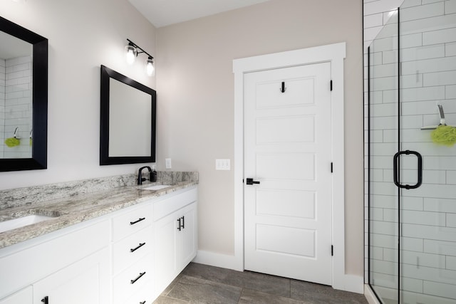 bathroom featuring vanity and walk in shower