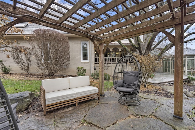 view of patio featuring a pergola and an outdoor hangout area