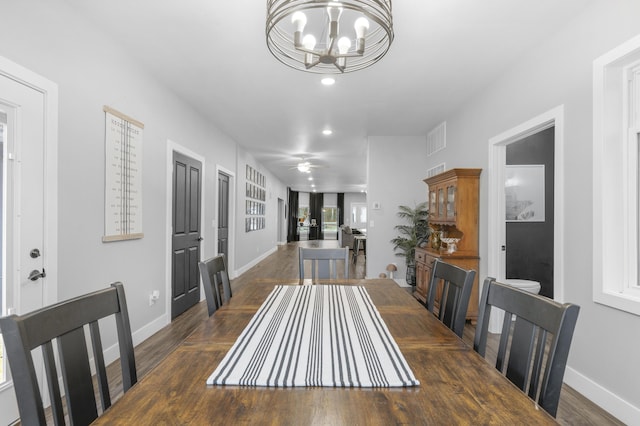 1369 E 398th Rd, Bolivar, MO 65613 - dining room with a chandelier, dark wood-type flooring, recessed lighting, and ceiling fan