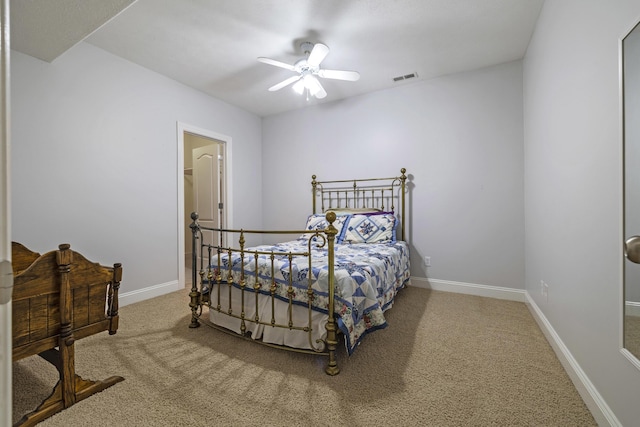 bedroom featuring carpet flooring and ceiling fan