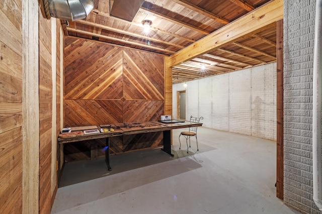 basement with wood walls