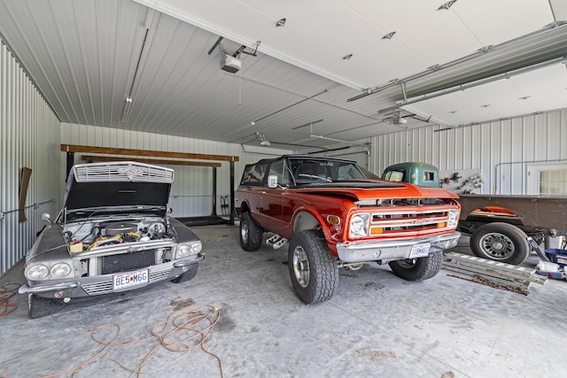 garage with a garage door opener