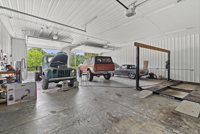 garage with a garage door opener