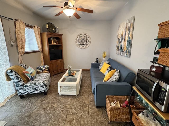 living room with ceiling fan