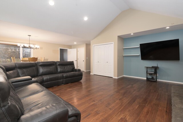 1012 W Monarch Dr, Nixa, MO 65714 - living area featuring a chandelier, lofted ceiling, dark wood finished floors, and recessed lighting