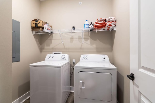 laundry room with washer and dryer and electric panel