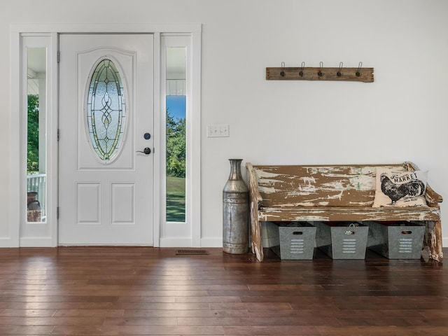 foyer entrance featuring dark hardwood / wood-style floors