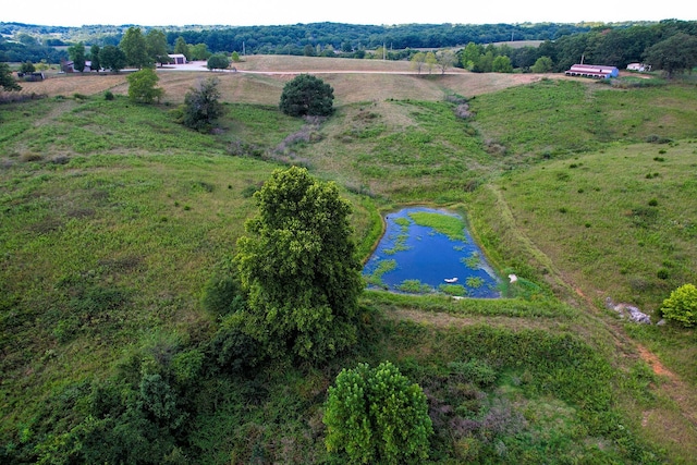 drone / aerial view with a rural view and a water view