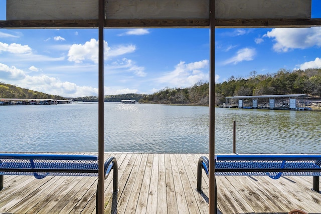 view of dock featuring a water view