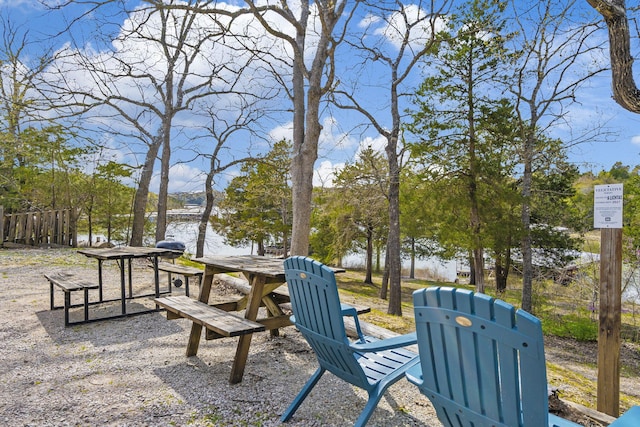 exterior space with a water view