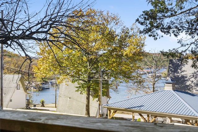 view of dock with a water view