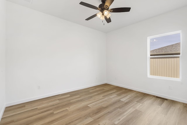 spare room featuring ceiling fan and light hardwood / wood-style floors