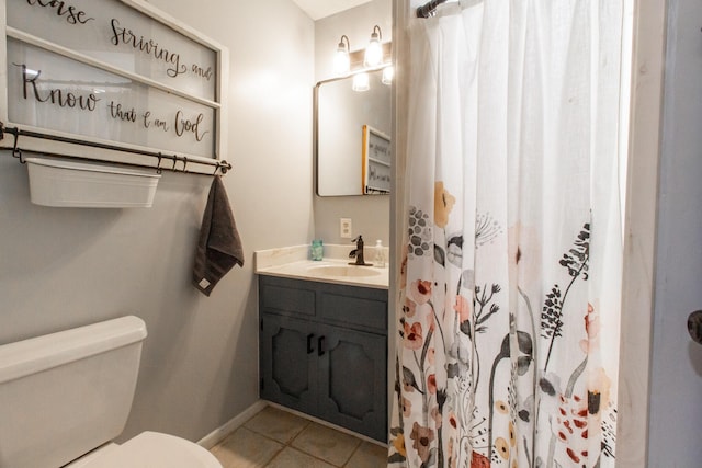 bathroom featuring tile patterned floors, vanity, and toilet