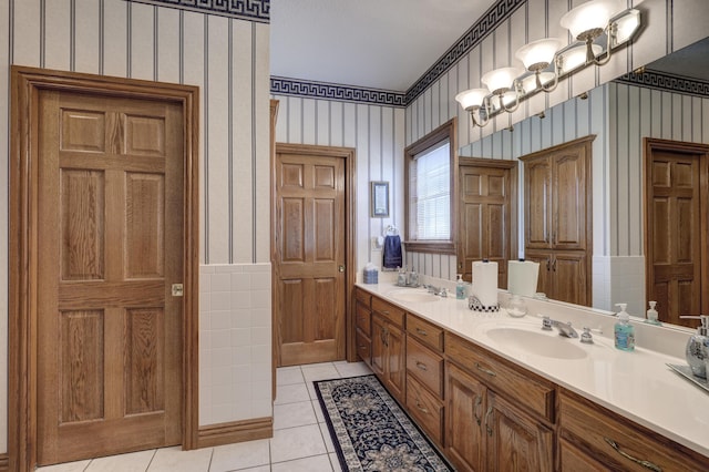 bathroom with vanity and tile patterned floors