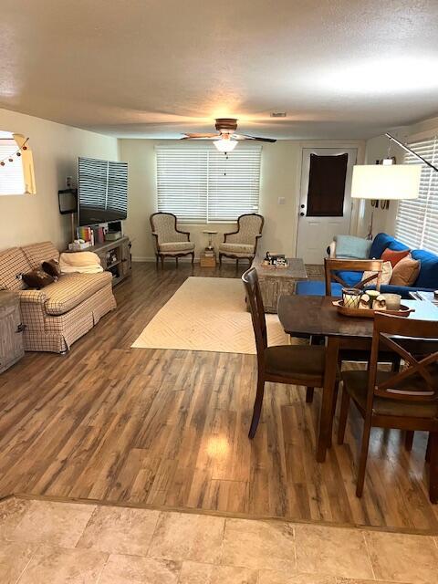 dining space featuring ceiling fan