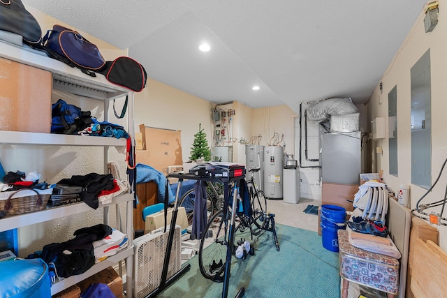 storage room featuring electric water heater