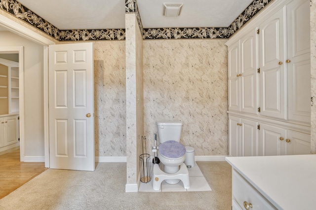 bathroom featuring vanity, hardwood / wood-style flooring, and toilet