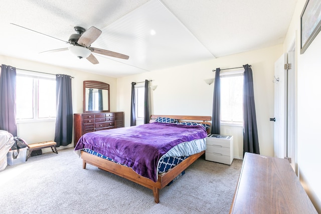 bedroom with carpet floors and ceiling fan