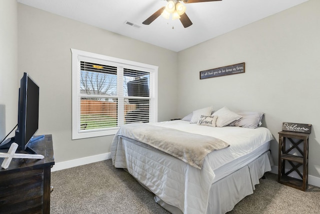 bedroom featuring carpet and ceiling fan