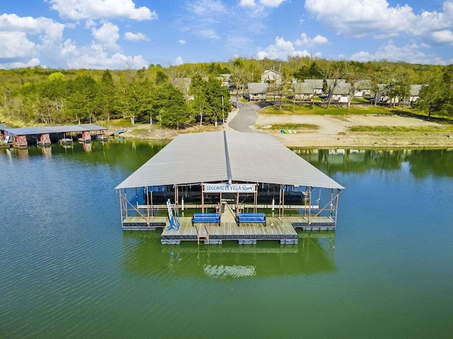 view of dock with a water view