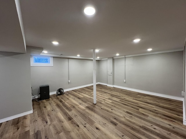 basement featuring hardwood / wood-style flooring