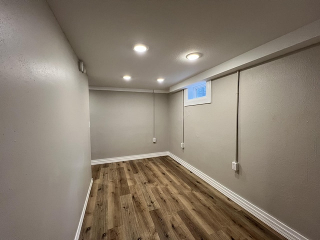 basement featuring hardwood / wood-style floors