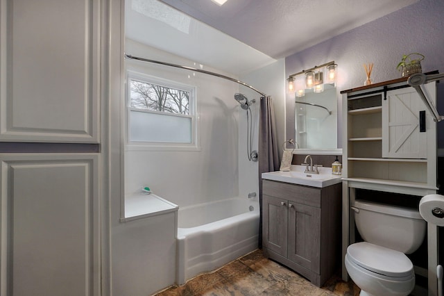 full bathroom with vanity, toilet, and shower / washtub combination