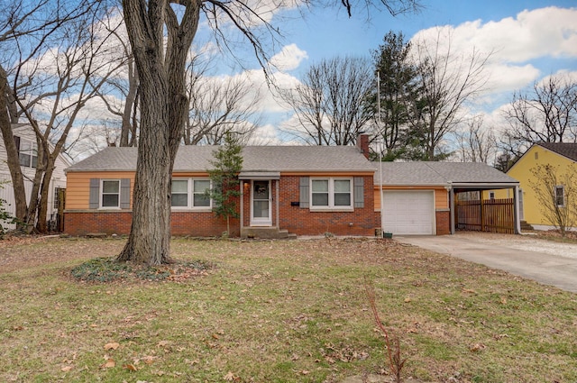 ranch-style home with a carport and a front yard