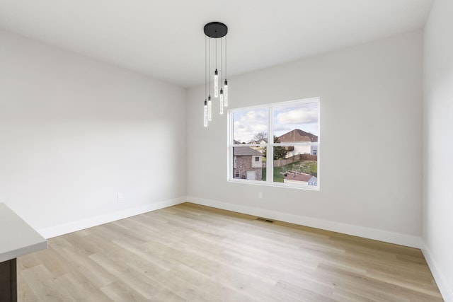 unfurnished dining area with light wood-type flooring