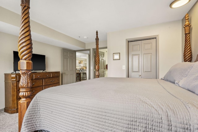 bedroom featuring carpet and a closet