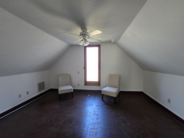 additional living space with ceiling fan and lofted ceiling