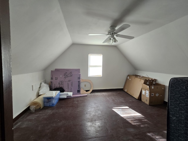 bonus room with vaulted ceiling and ceiling fan