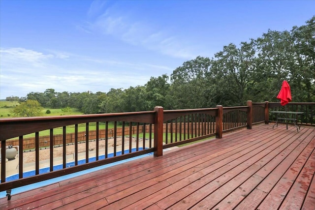 deck with a pool